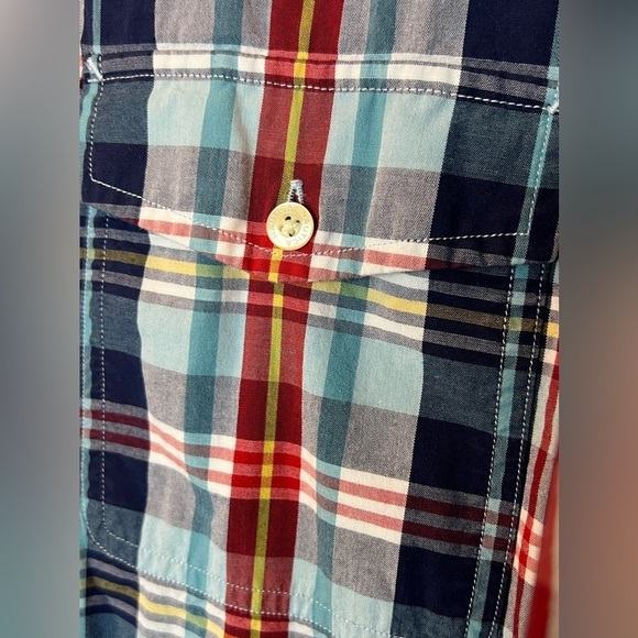 125. Nautica Mens Short Sleeve Plaid Button Down Shirt Red White Blue Yellow XXL - Picture 6 of 7